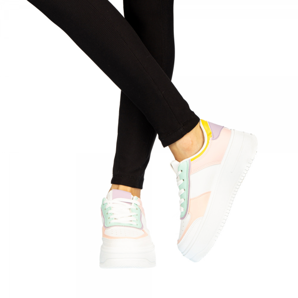 Γυναικεία αθλητικά παπούτσια Biona λευκά με ροζ, 3 - Kalapod.gr
